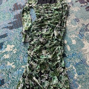 Floral Green and Black Women's Dress